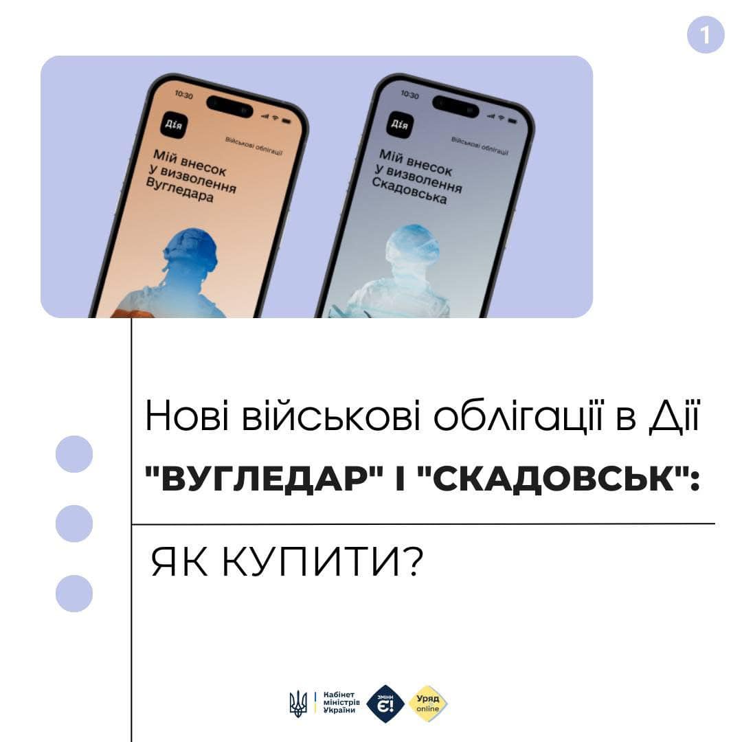 Нові військові облігації в Дії «Вугледар» і «Скадовськ»: як купити?